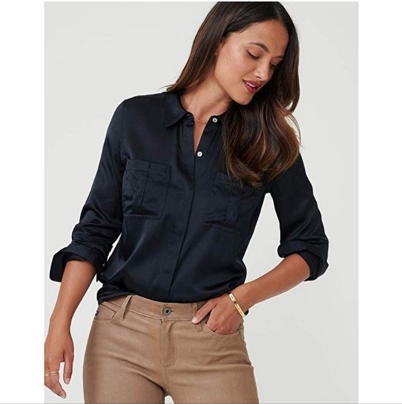 UNTUCKit Tops - UNTUCKit Carlina Silk Button-Up Blouse Black